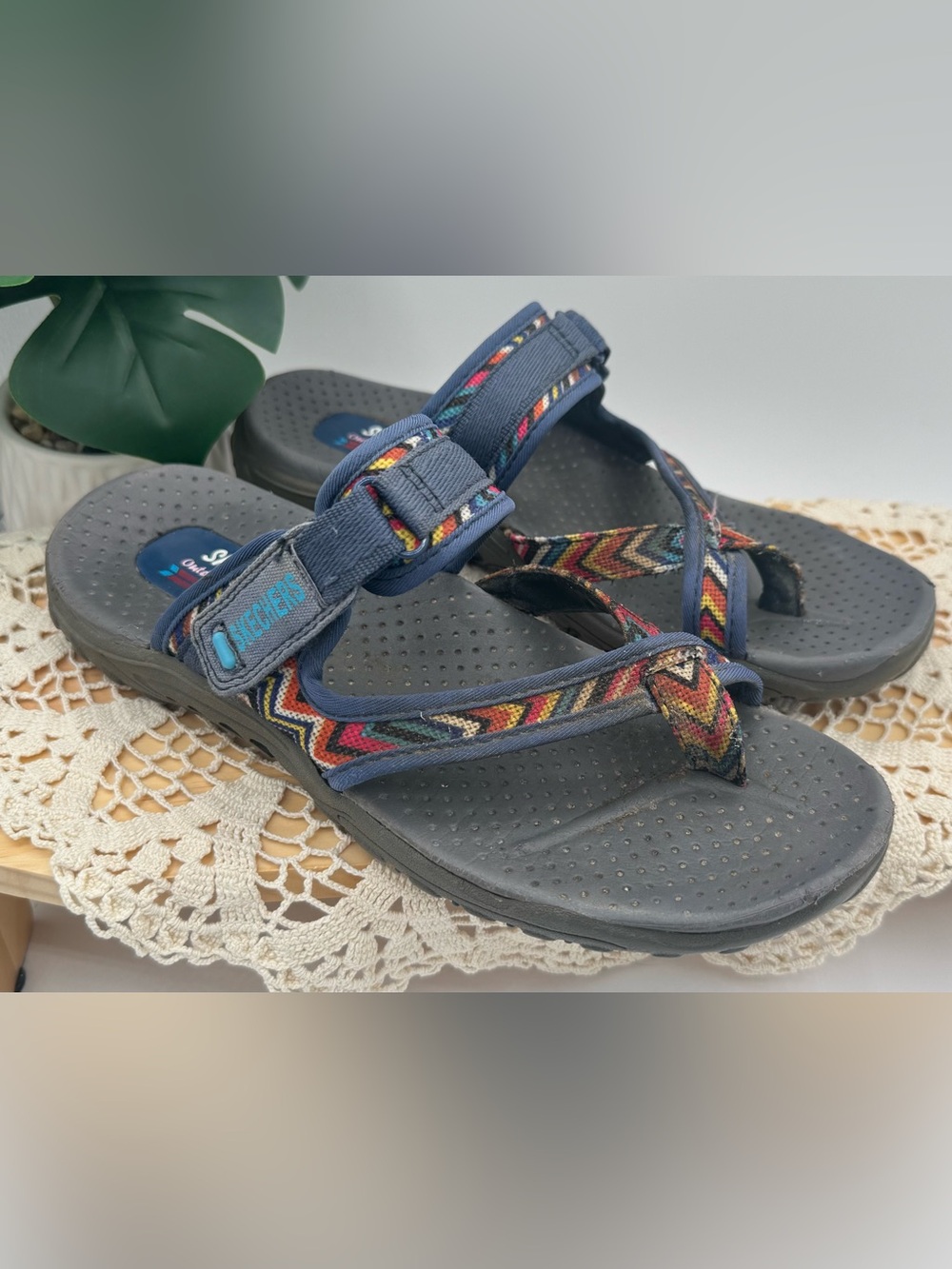 Skechers Reggae Zig Swag Navy Multicolor Patterned Sport Sandals